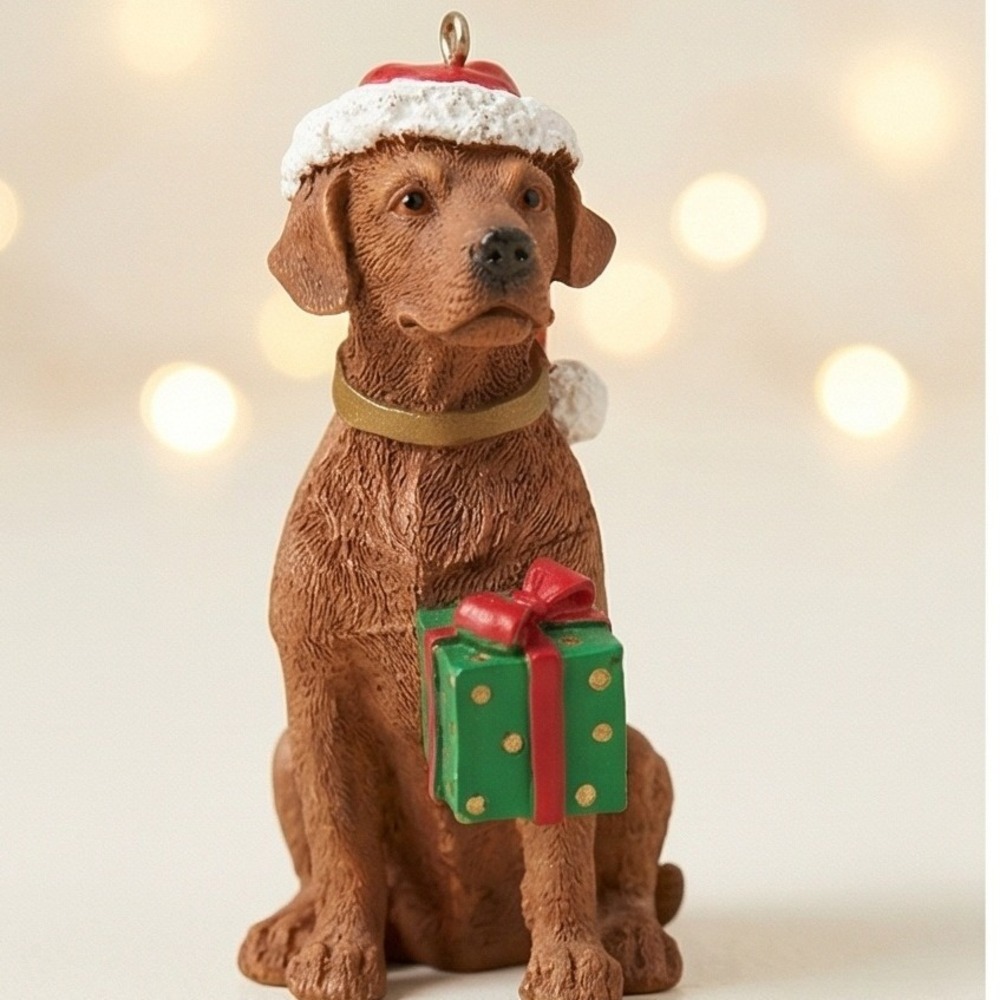Seasons of Cannon Falls Chocolate Lab Dog Christmas Ornament Santa Hat Gift NEW